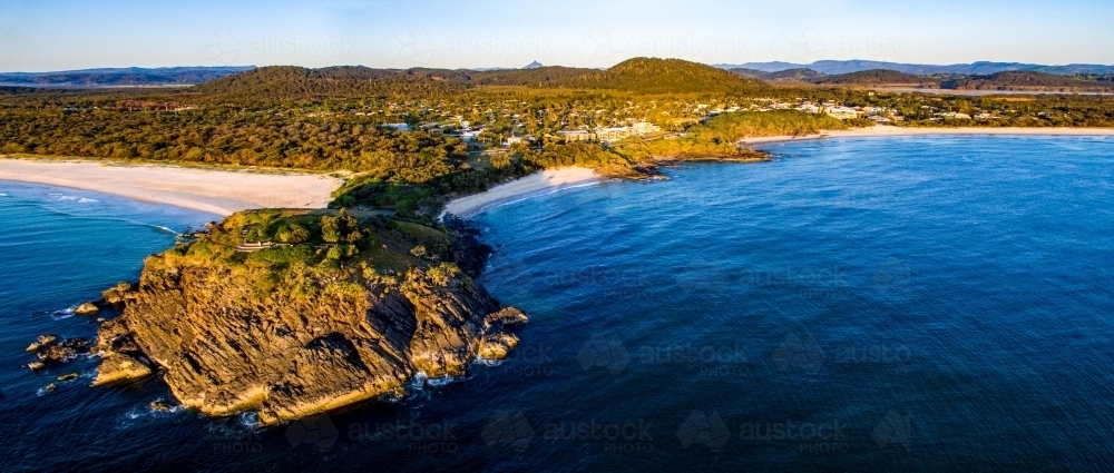 Aerial view of Norries Headland and the town of Cabarita Beach - Australian Stock Image