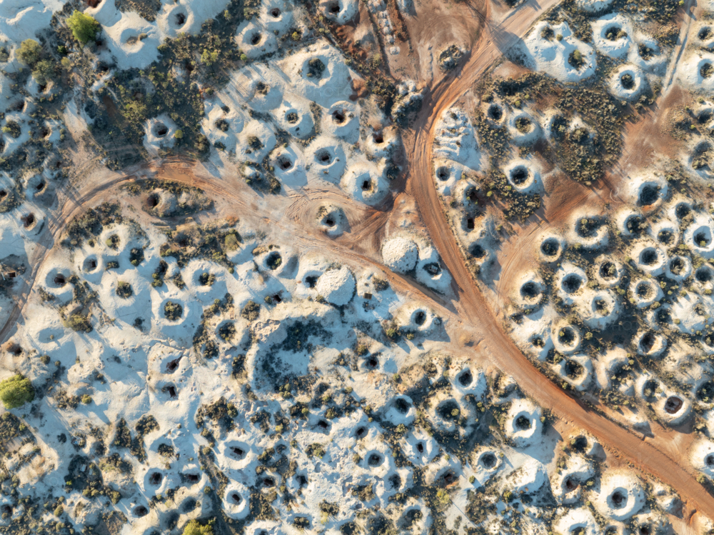 Aerial view of opal mines in White Cliffs, New South Wales - Australian Stock Image
