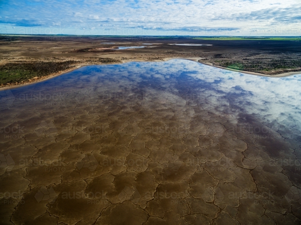 aerial view of patterns in a salt lake in farmland - Australian Stock Image