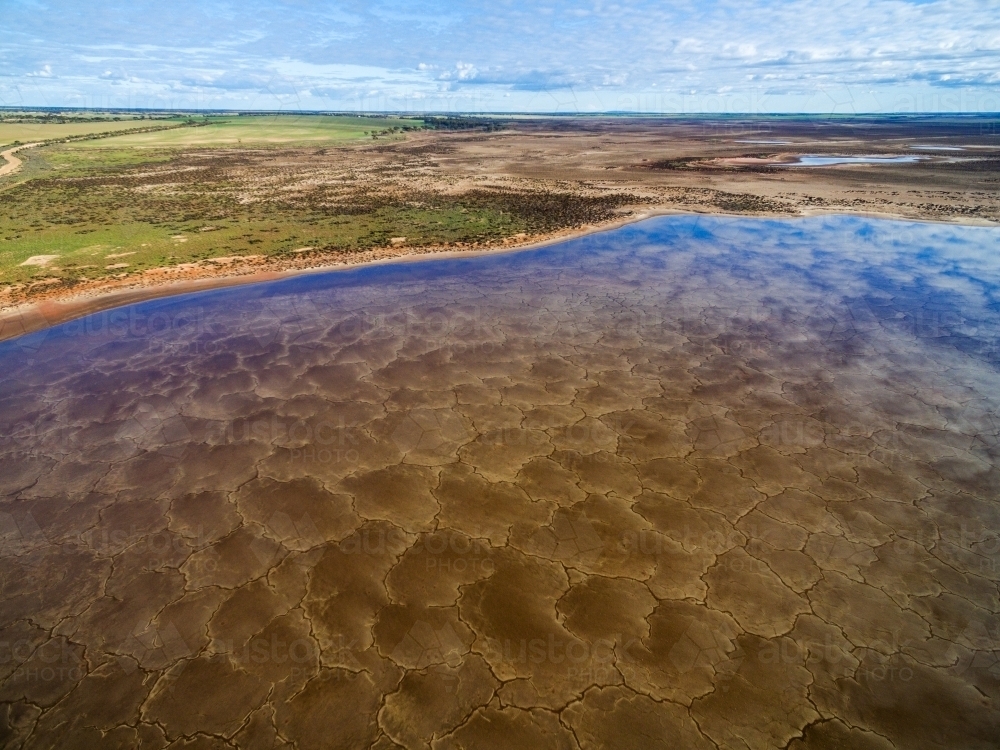 aerial view of patterns in a salt lake in farmland - Australian Stock Image