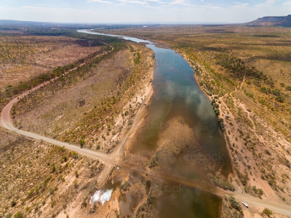 Aerial view of Pentecost River Crossing on Gibb River Road - Australian Stock Image