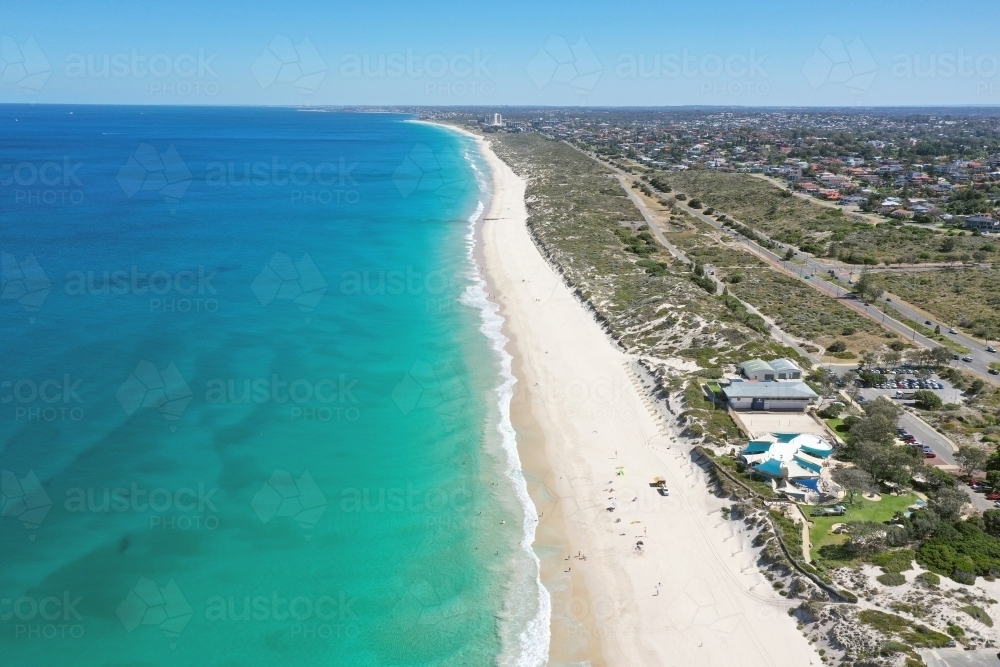 Aerial view of Perth's Floreat beach on a quiet day in summer. - Australian Stock Image