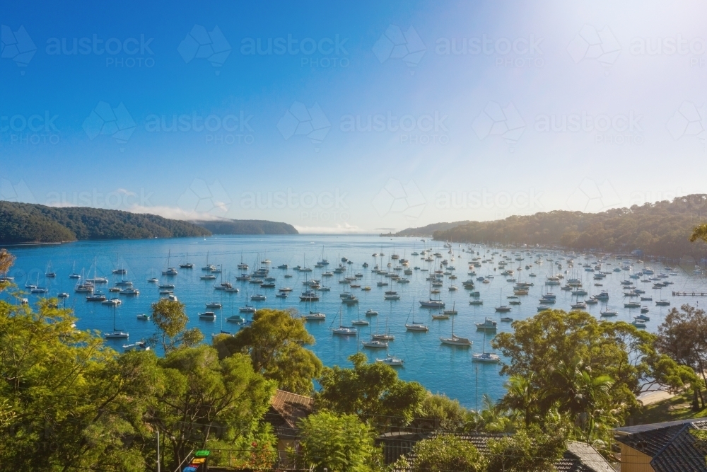 aerial view of Pittwater, Clareville area looking north to the Central Coast - Australian Stock Image
