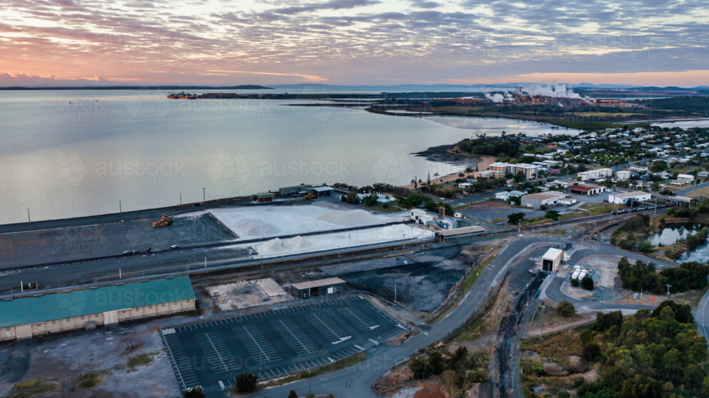 Aerial view of product piles in Barney Point - Australian Stock Image