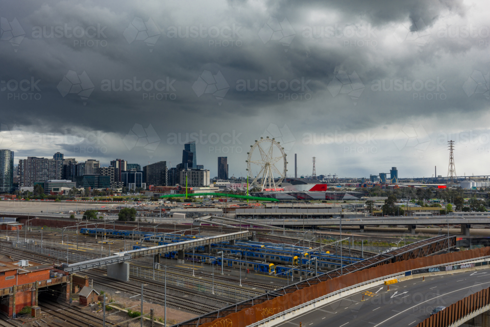Image of Aerial view of rain falling from dark clouds approaching over ...