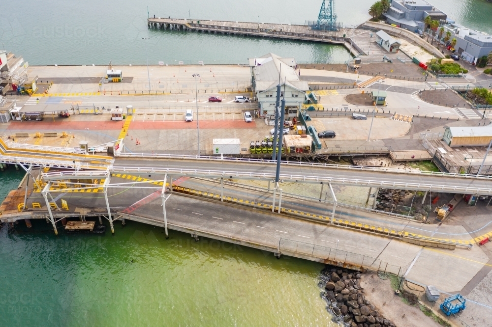 Image of Aerial view of ramps and roads at a shipping terminal ...