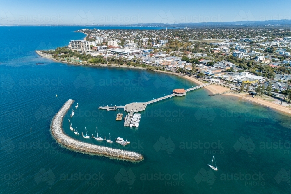 Aerial view of Redcliffe and Redcliffe Pier. - Australian Stock Image