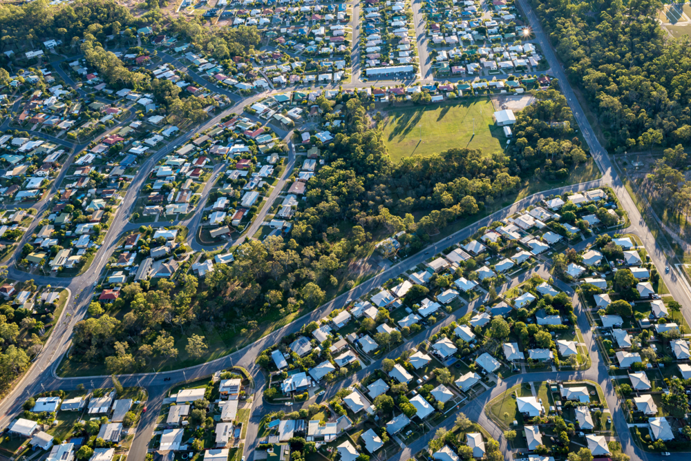 Aerial view of residential houses in Gladstone - Australian Stock Image