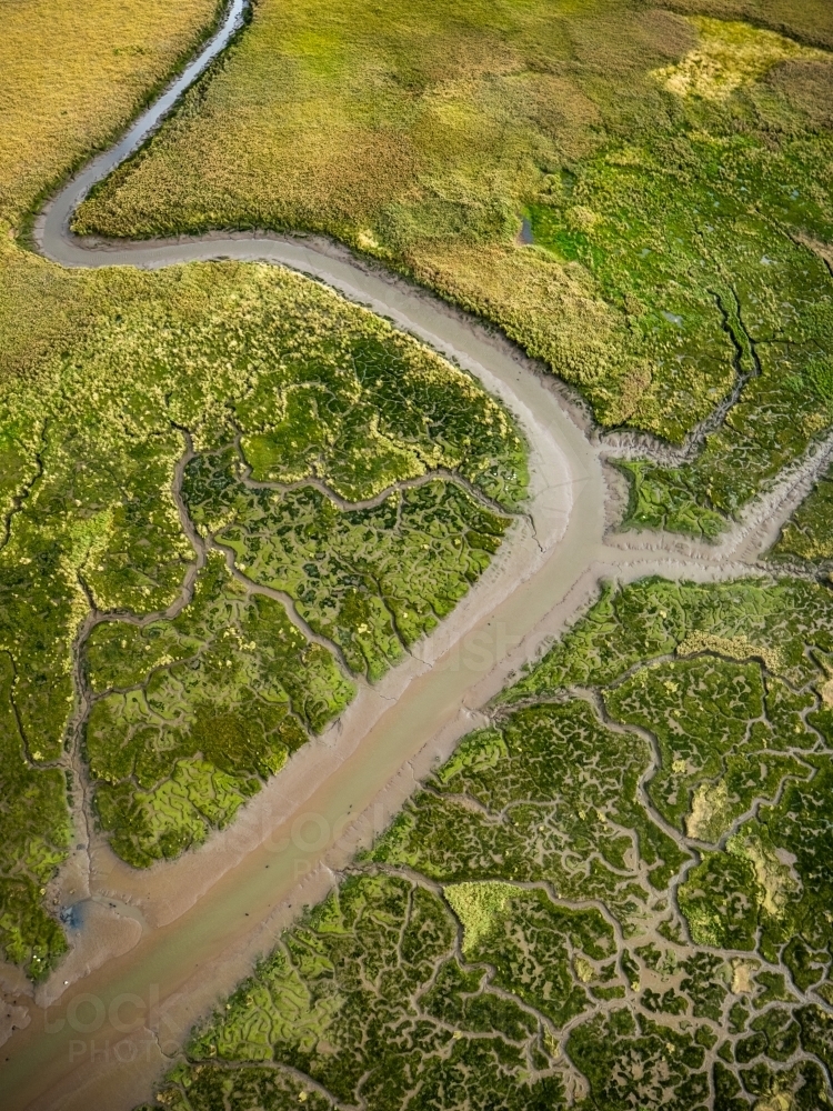 Aerial view of river and wetlands - Australian Stock Image