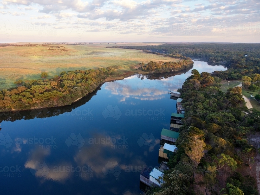 Aerial View of River Cabins on Glenelg River - Australian Stock Image
