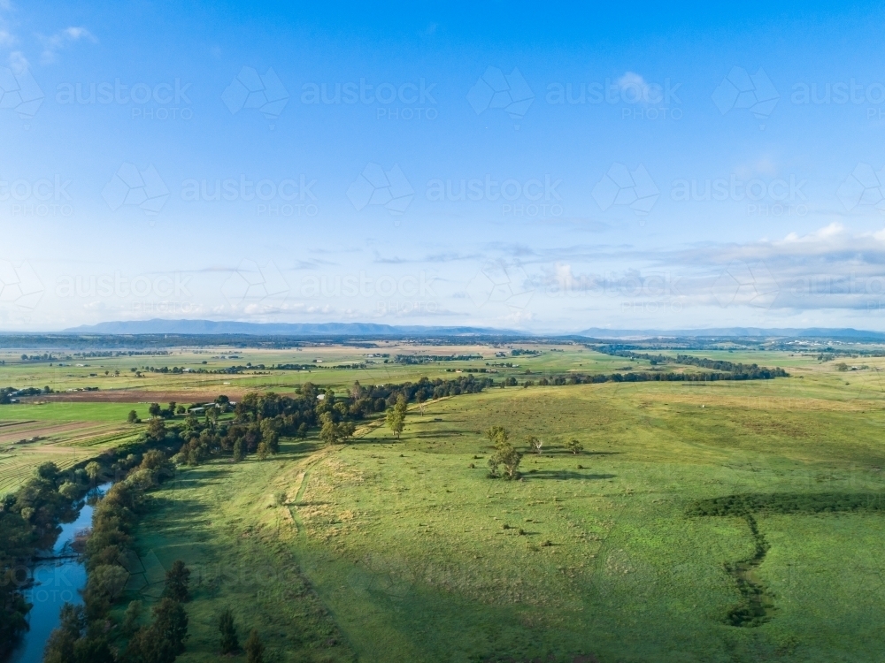 Aerial View of River winding through green countryside in Hunter Valley - Australian Stock Image
