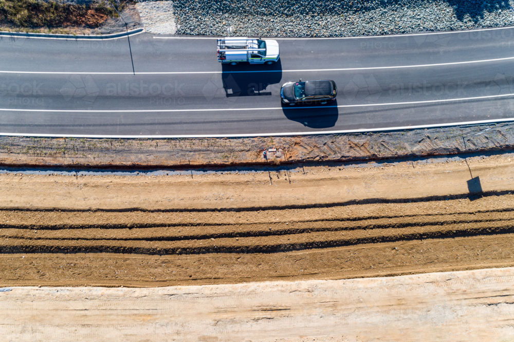 Aerial view of road widening roadworks - Australian Stock Image
