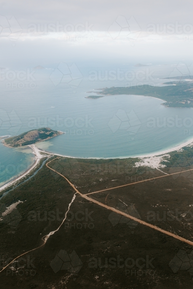 Aerial view of roads leading to coastline - Australian Stock Image