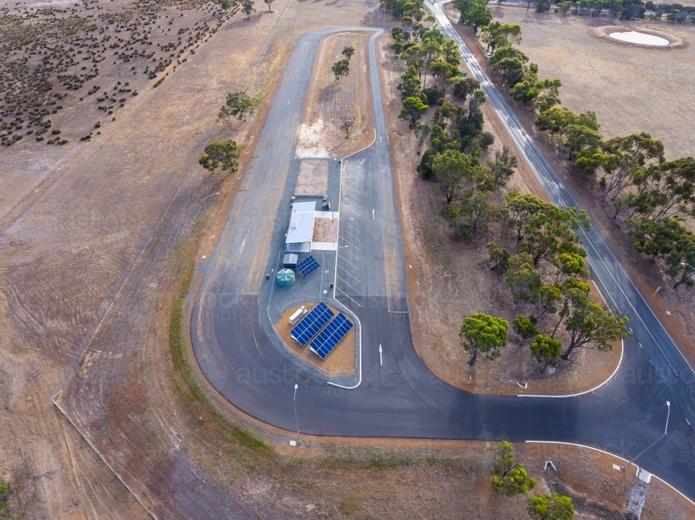 aerial view of roadside truck stop and public conveniences - Australian Stock Image