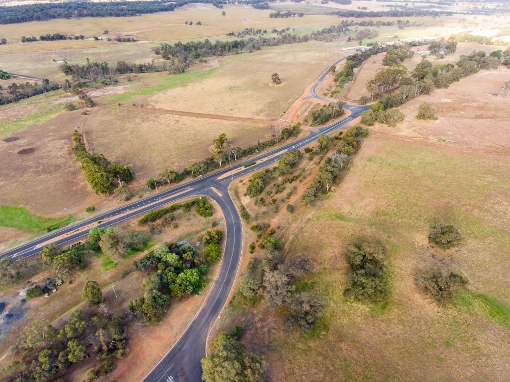 aerial view of rural highway with altered road layout - Australian Stock Image