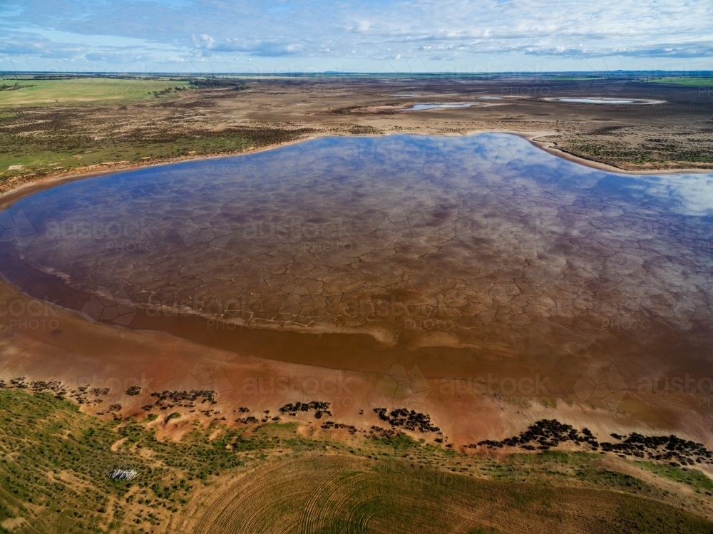 aerial view of salt lake in farmland - Australian Stock Image