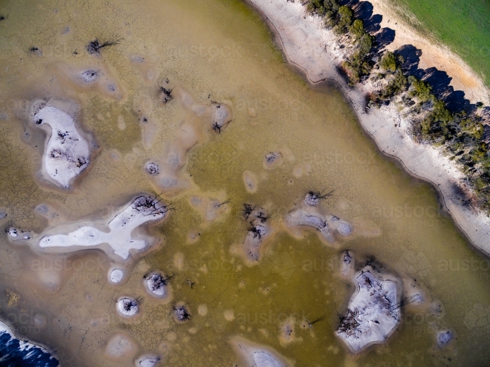 aerial view of salt lake in farmland - Australian Stock Image