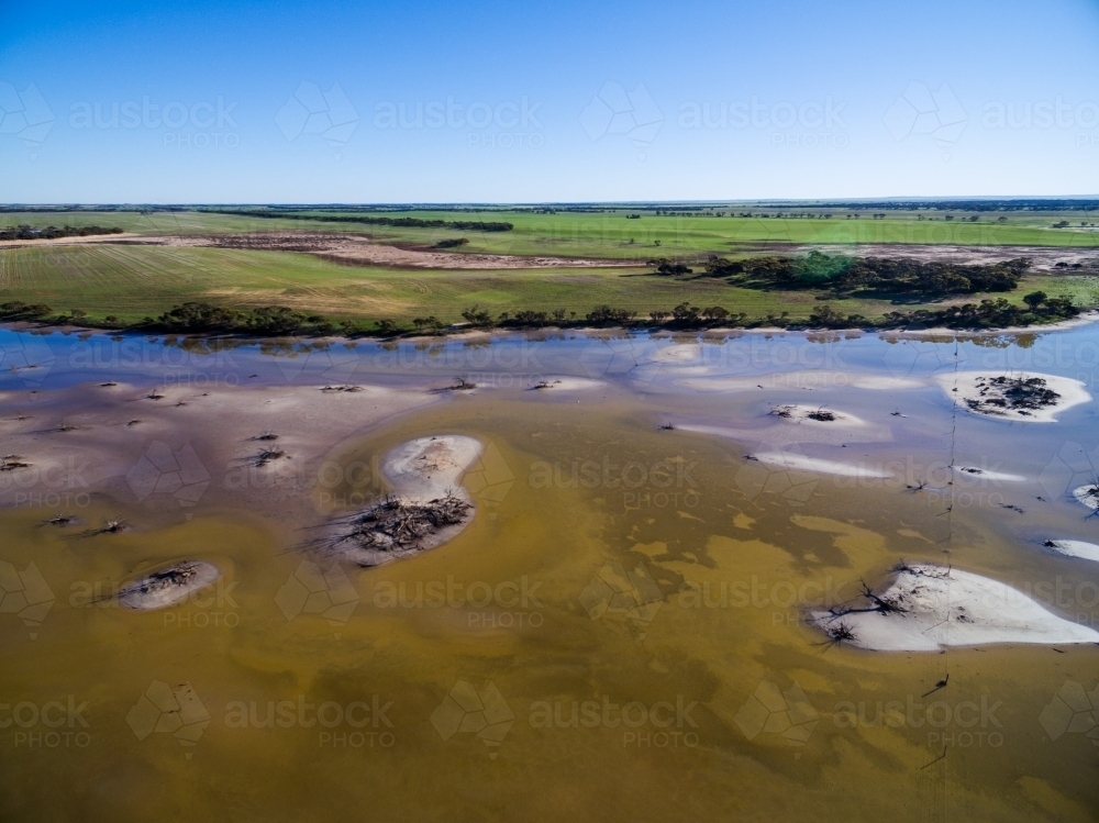 aerial view of salt lake in farmland - Australian Stock Image