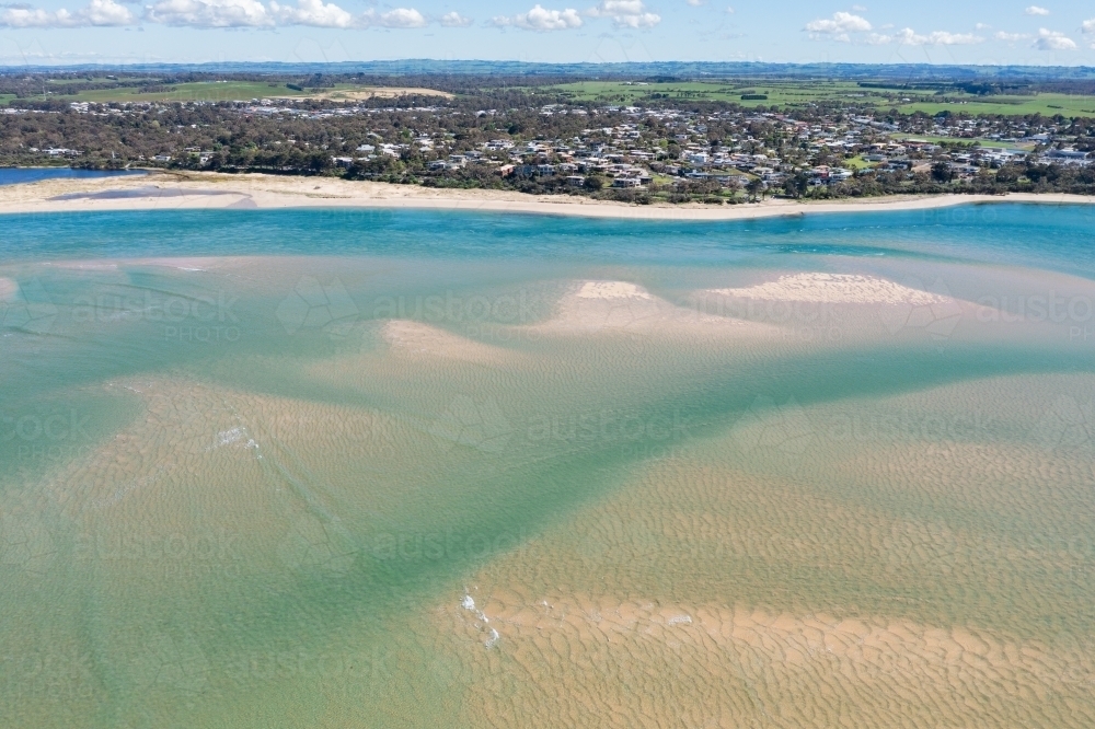 Image of Aerial view of sand bars and patterns in a shallow inlet ...