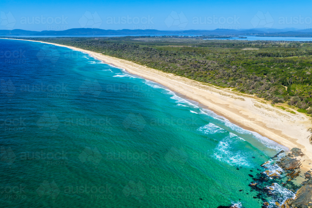 Aerial view of Seven Mile Beach in Forster, New South Wales - Australian Stock Image