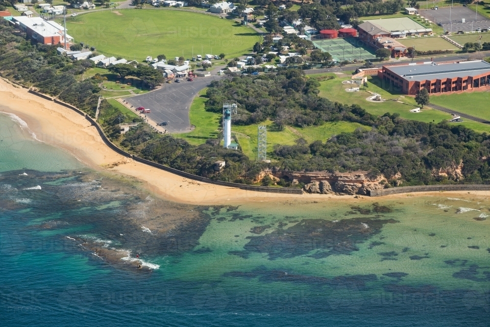 Aerial view of Shortland Bluff at Queenscliff in Victoria - Australian Stock Image