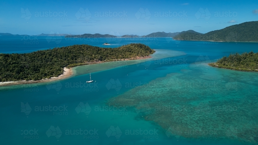Aerial view of Shute Harbour, looking toward Hamilton Island - Australian Stock Image