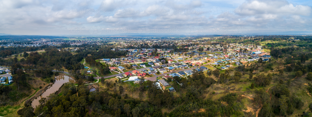 Aerial view of Singleton heights at the edge of residential area of town - Australian Stock Image