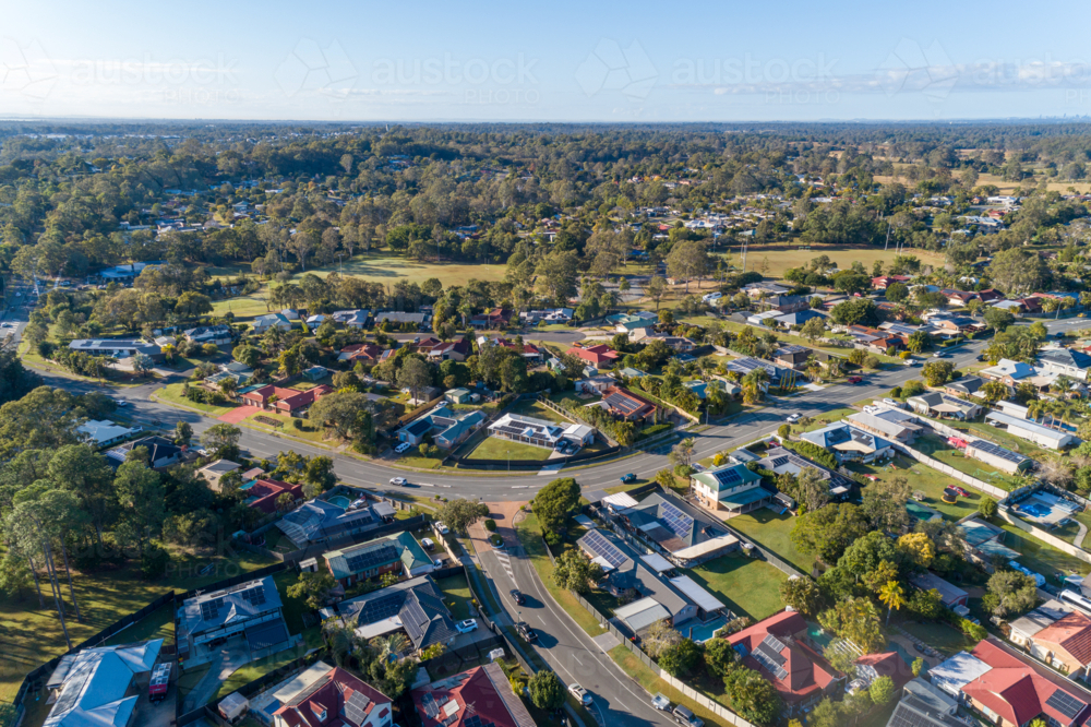 Aerial view of suburban subdivision in City of Moreton Bay. - Australian Stock Image