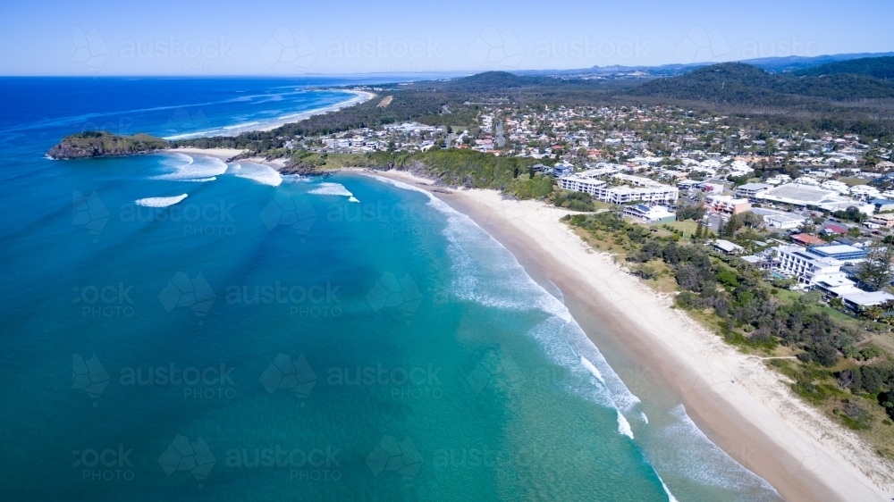 Aerial view of surf and surfers at Cabarita Beach. - Australian Stock Image