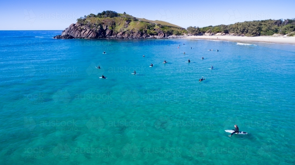 Aerial view of surf and surfers at Cabarita Beach. - Australian Stock Image