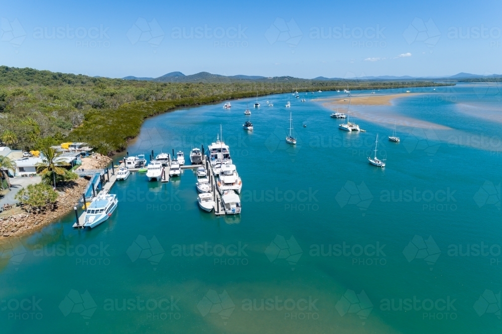 Image of Aerial view of the 1770 Marina and yachts anchored in the