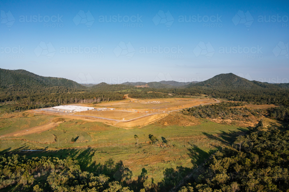 Aerial view of the Aldoga Solar Farm construction site - Australian Stock Image