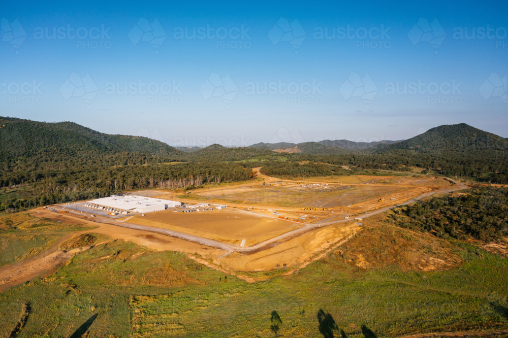 Aerial view of the Aldoga Solar Farm construction site - Australian Stock Image