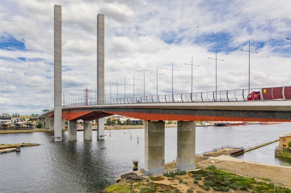 Aerial view of the Bolte Bridge over the Yarra River - Australian Stock Image