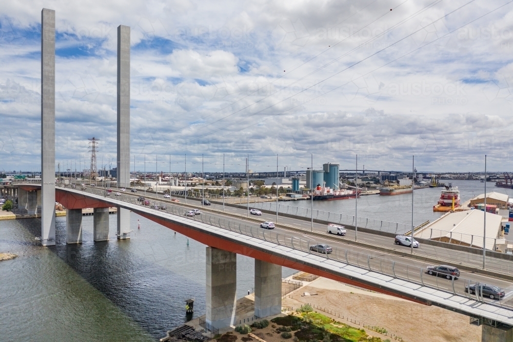 Aerial view of the Bolte Bridge over the Yarra River - Australian Stock Image