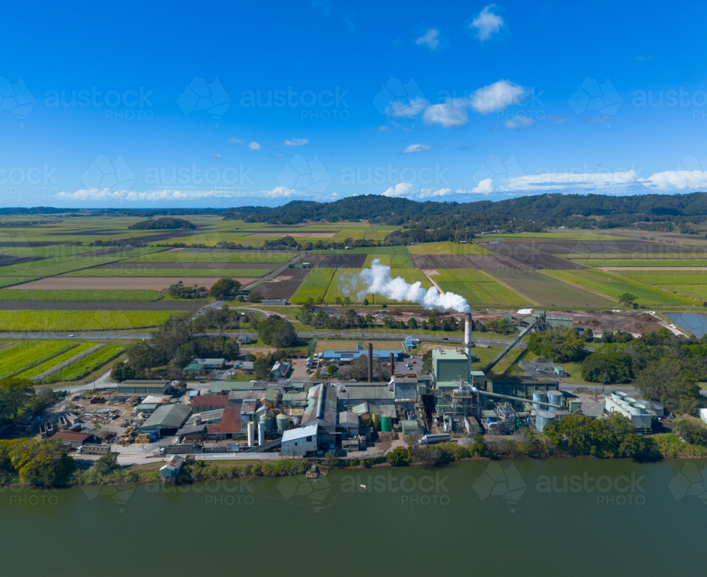 Aerial view of the Condong Sugar Mill near Murwillumbah in New South Wales - Australian Stock Image