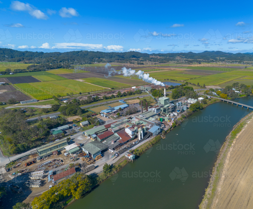 Aerial view of the Condong Sugar Mill near Murwillumbah in New South Wales - Australian Stock Image