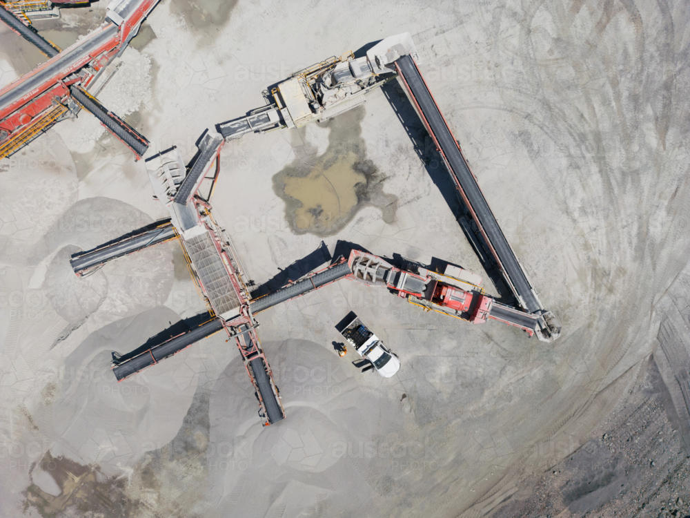 Aerial view of the conveyor belt in a quarry. : Austockphoto Aerial view of the conveyor belt in a quarry. - Australian Stock Image