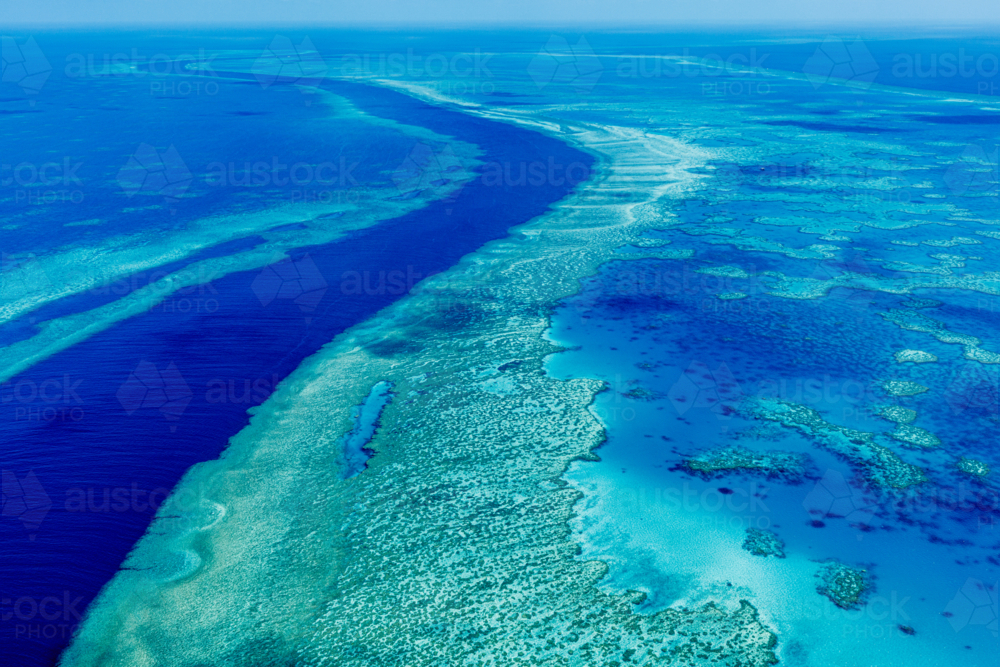Aerial view of The Great Barrier Reef - Australian Stock Image