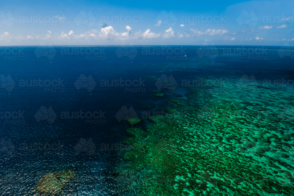Aerial view of the Great Barrier Reef in Queensland, Australia - Australian Stock Image