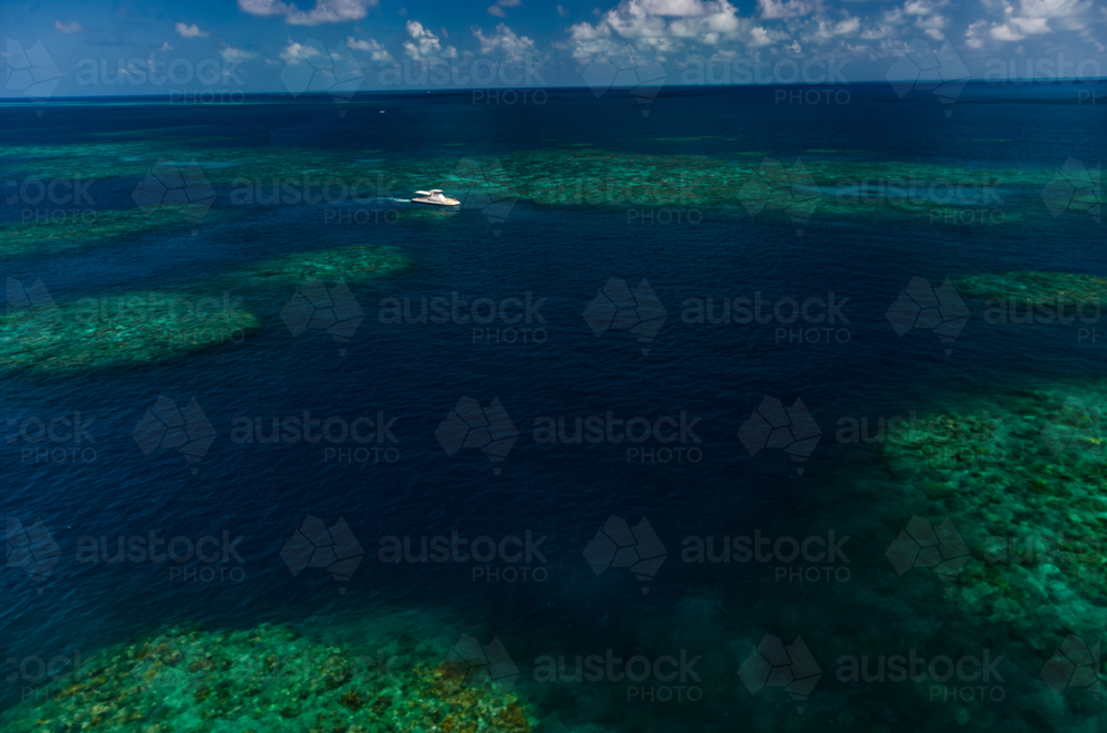 Aerial view of the Great Barrier Reef in Queensland, Australia - Australian Stock Image