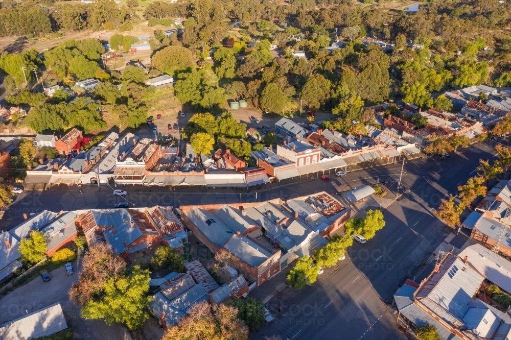 Aerial view of the main street of a country town with historic buildings - Australian Stock Image