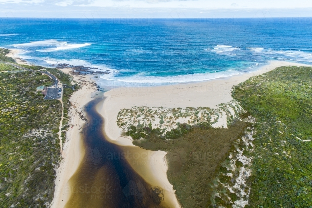 Aerial view of the Margaret River mouth and Indian Ocean. - Australian Stock Image
