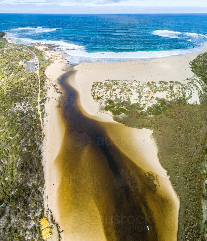Aerial view of the Margaret River mouth and Indian Ocean. - Australian Stock Image