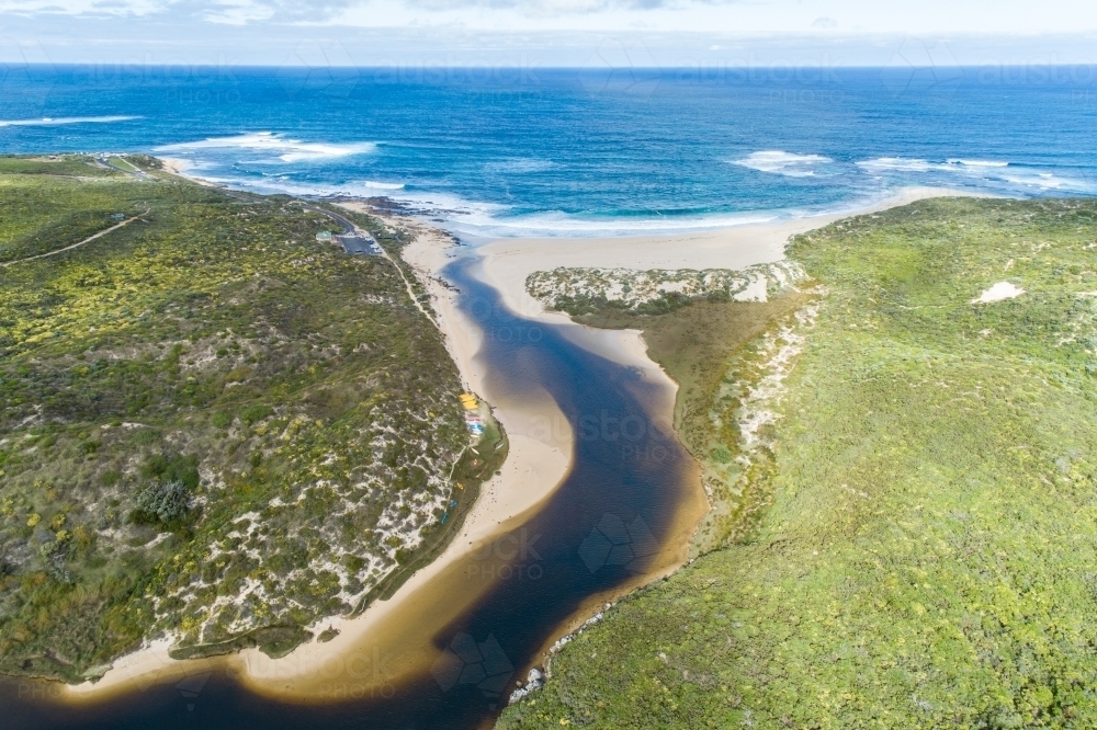 Aerial view of the Margaret River mouth and Indian Ocean. - Australian Stock Image