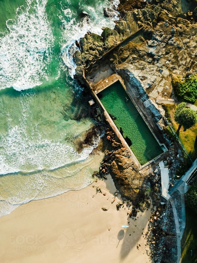 Aerial view of the ocean pool at Yamba - Australian Stock Image