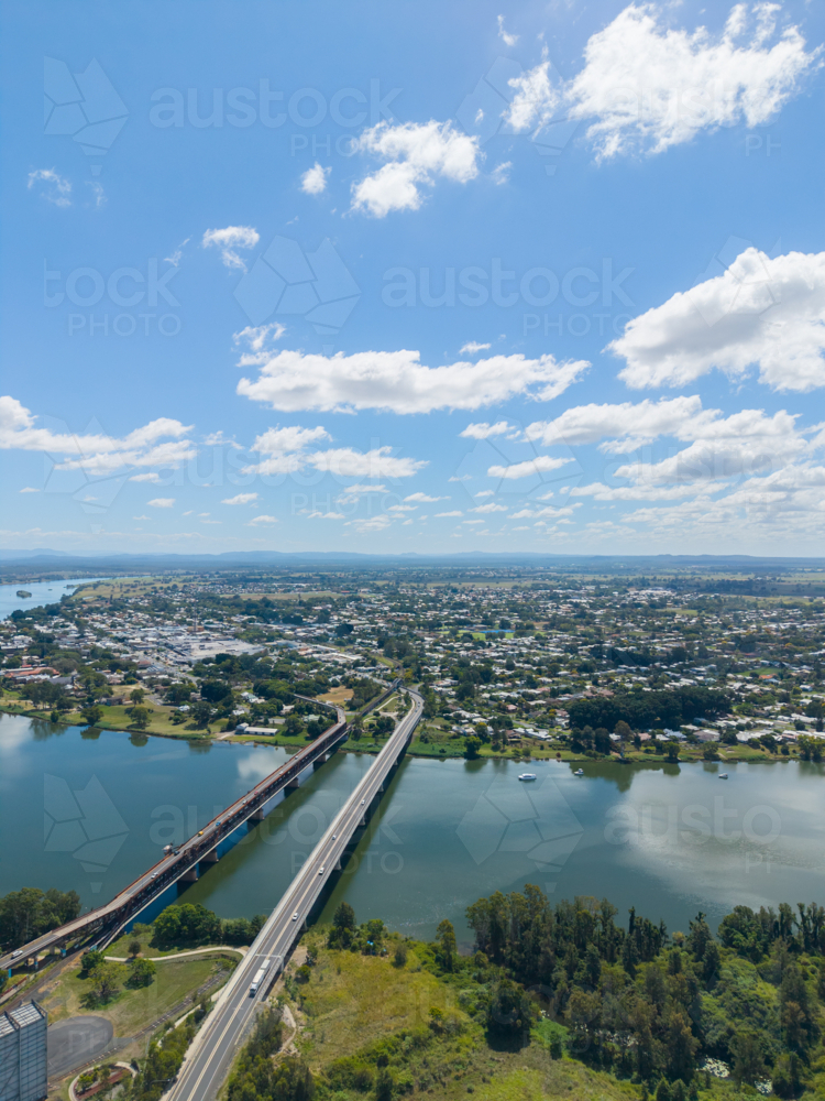 Aerial view of the Old and New Bridges at Grafton - Australian Stock Image