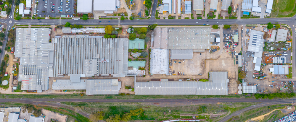 Aerial view of the old Email factory in Orange in Central West NSW - Australian Stock Image