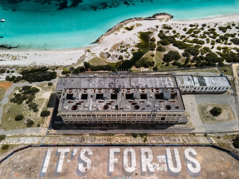 Aerial view of the old South Fremantle Power Station and artwork - Australian Stock Image