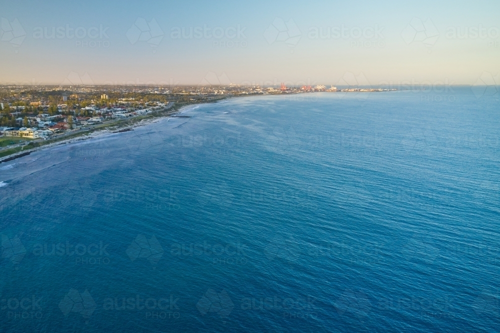 Aerial view of the Perth Coastline looking wards Fremantle Harbour. - Australian Stock Image